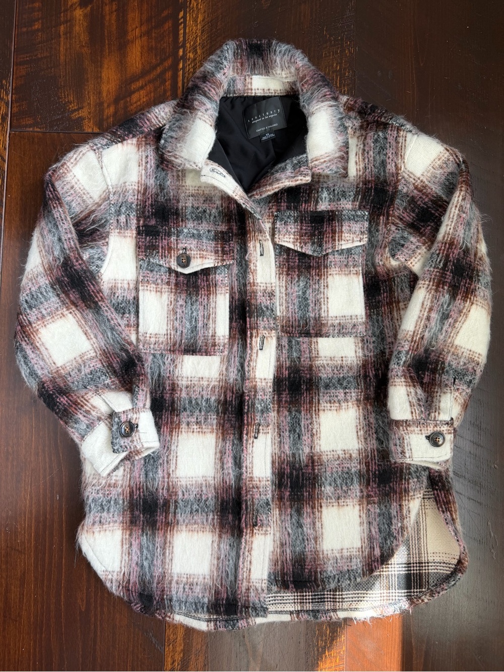 Sanctuary Plaid Shacket in White, Brown & Black